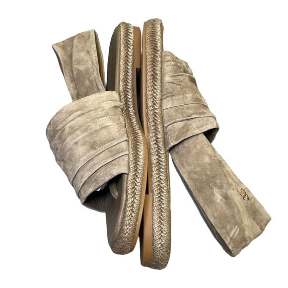 Tory Burch Gathered Slingback Strap Flat Kid Suede Espadrille Sandals Size 7.5 - Picture 7 of 9